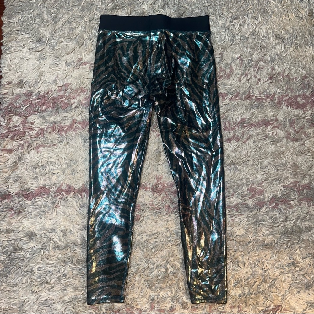 Heroine Sport green silver zebra metallic leggings M - Picture 3 of 4